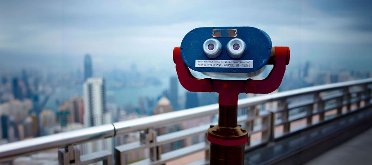 Viewfinder beside Railing